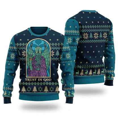 H. P. Lovecraft Trust in Cthulhu: Church Stained Glass Unisex Ugly Christmas Sweater For Men & Women Christmas Gift Sweater US4026 - WeCustomit