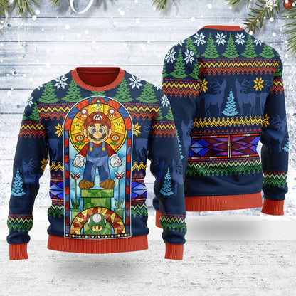 Mario Stain Glass Unisex Ugly Christmas Sweater For Men & Women Christmas Gift Sweater US3963 - WeCustomit