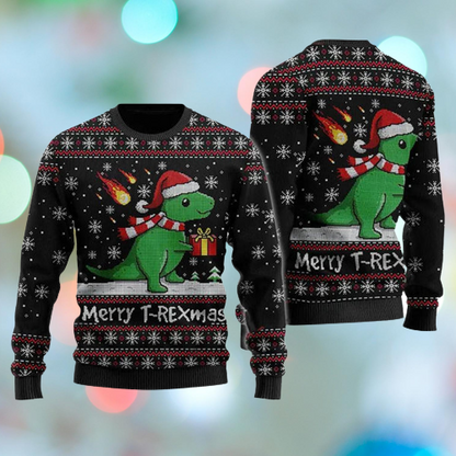 Merry T-Rexmas Ugly Christmas Sweater For Men & Women Christmas Gift Sweater US1240 - WeCustomit