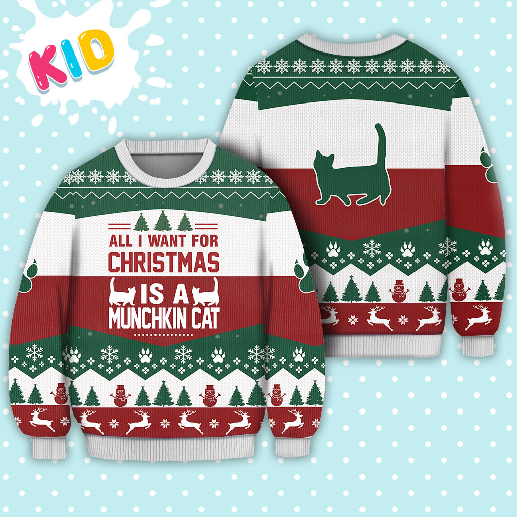 Munchkin Cat All I Want For Christmas Sweater Christmas Knitted Print Sweatshirt - Best Gift For Christmas, Noel - Christmas Signature - WeCustomit