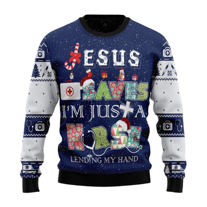 Nurse Life Jesus Saves Ugly Christmas Sweater For Men & Women Christmas Gift Sweater US1254 - WeCustomit