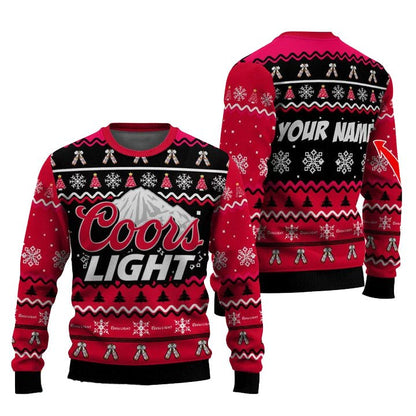 Personalized Coors Light Pine Tree Snowing Christmas Ugly Sweater - WeCustomit