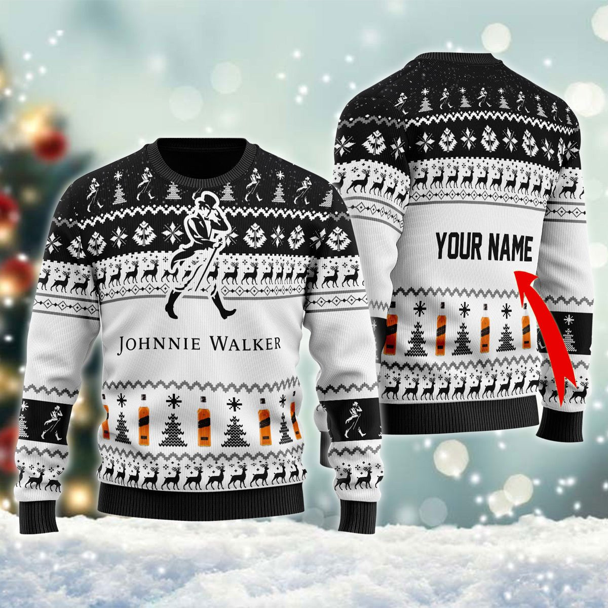 Personalized Johnnie Walker Christmas Ugly Sweater - WeCustomit