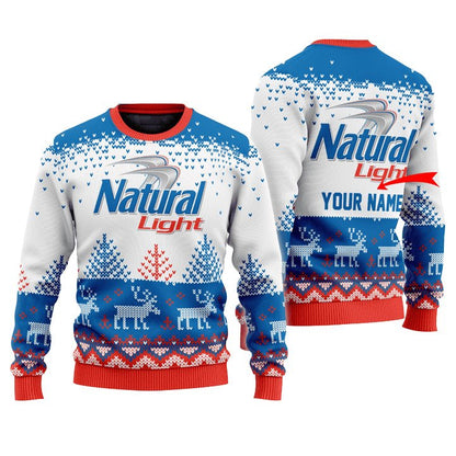 Personalized Natural Light Reindeer Christmas Ugly Sweater - WeCustomit