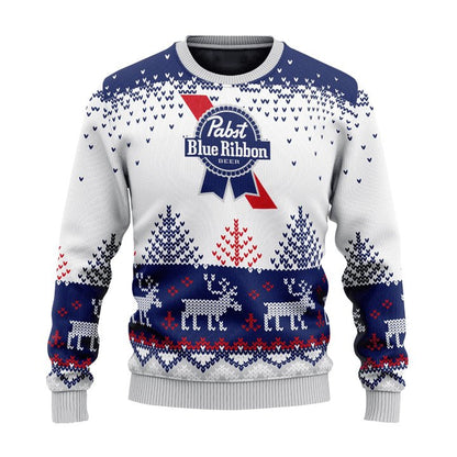 Personalized Pabst Blue Ribbon Reindeer Christmas Ugly Sweater - WeCustomit
