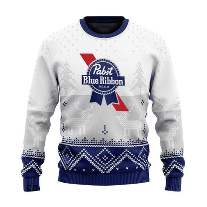 Personalized Pabst Blue Ribbon Winter Reindeer Ugly Sweater - WeCustomit