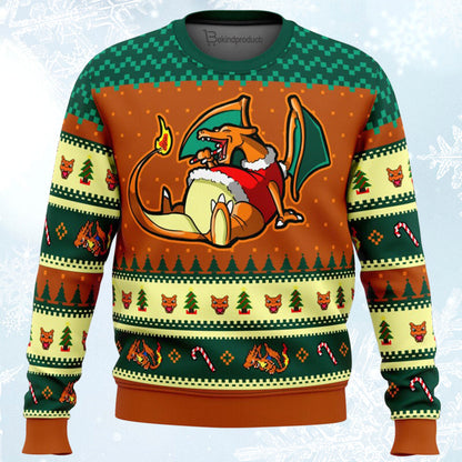 Pokemon Eating Candy Cane Charizard Ugly Christmas Sweater For Men & Women Christmas Gift Sweater BH092 - WeCustomit