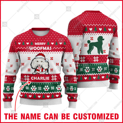 Poodle Dog Christmas Paw Heart Print Ugly Christmas Sweater Print Sweatshirt - Personalized Custom - Best Gift For Noel - WeCustomit