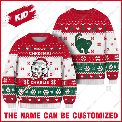 Scottish Fold Cat Christmas Paw Heart Print Ugly Christmas Sweater Print Sweatshirt - Personalized Custom - Best Gift For Noel - WeCustomit