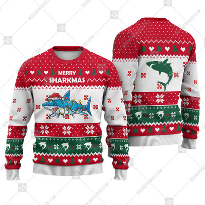 Shark Christmas Heart Print Ugly Christmas Sweater Print Sweatshirt - Best Gift For Christmas, Noel - WeCustomit