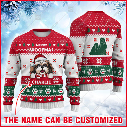 Shih Tzu Dog Christmas Paw Heart Print Ugly Sweater Christmas Knitted Print Sweatshirt - Personalized Custom - Best Gift For Christmas, Noel - WeCustomit