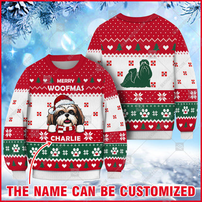 Shih Tzu Dog Christmas Paw Heart Print Ugly Sweater Christmas Knitted Print Sweatshirt - Personalized Custom - Best Gift For Christmas, Noel - WeCustomit