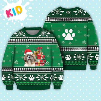 Shih Tzu Dog Pattern Falling Snowflakes Sweater Christmas Knitted Print Sweatshirt - Best Gift For Christmas, Noel - WeCustomit