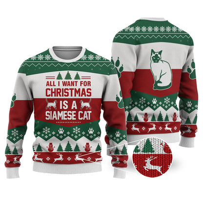 Siamese Cat All I want for Christmas Sweater Christmas Knitted Print Sweatshirt - Best Gift For Christmas, Noel - Christmas Signature - WeCustomit