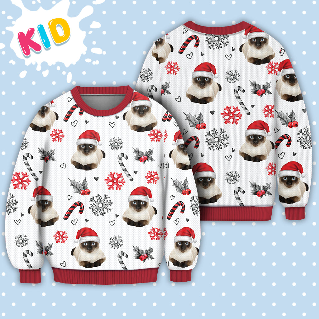 Siamese Cat Christmas Pattern Sweater Christmas Knitted Print Sweatshirt - Best Gift For Christmas, Noel - WeCustomit