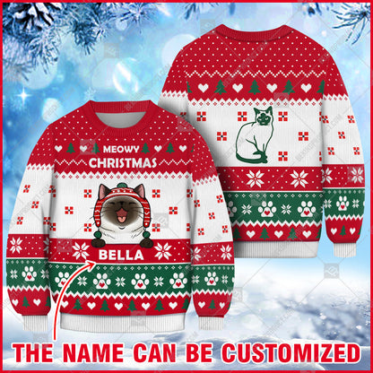 Siamese Cat Christmas Paw Heart Print Ugly Sweater Christmas Knitted Print Sweatshirt - Personalized Custom - Best Gift For Christmas, Noel - WeCustomit