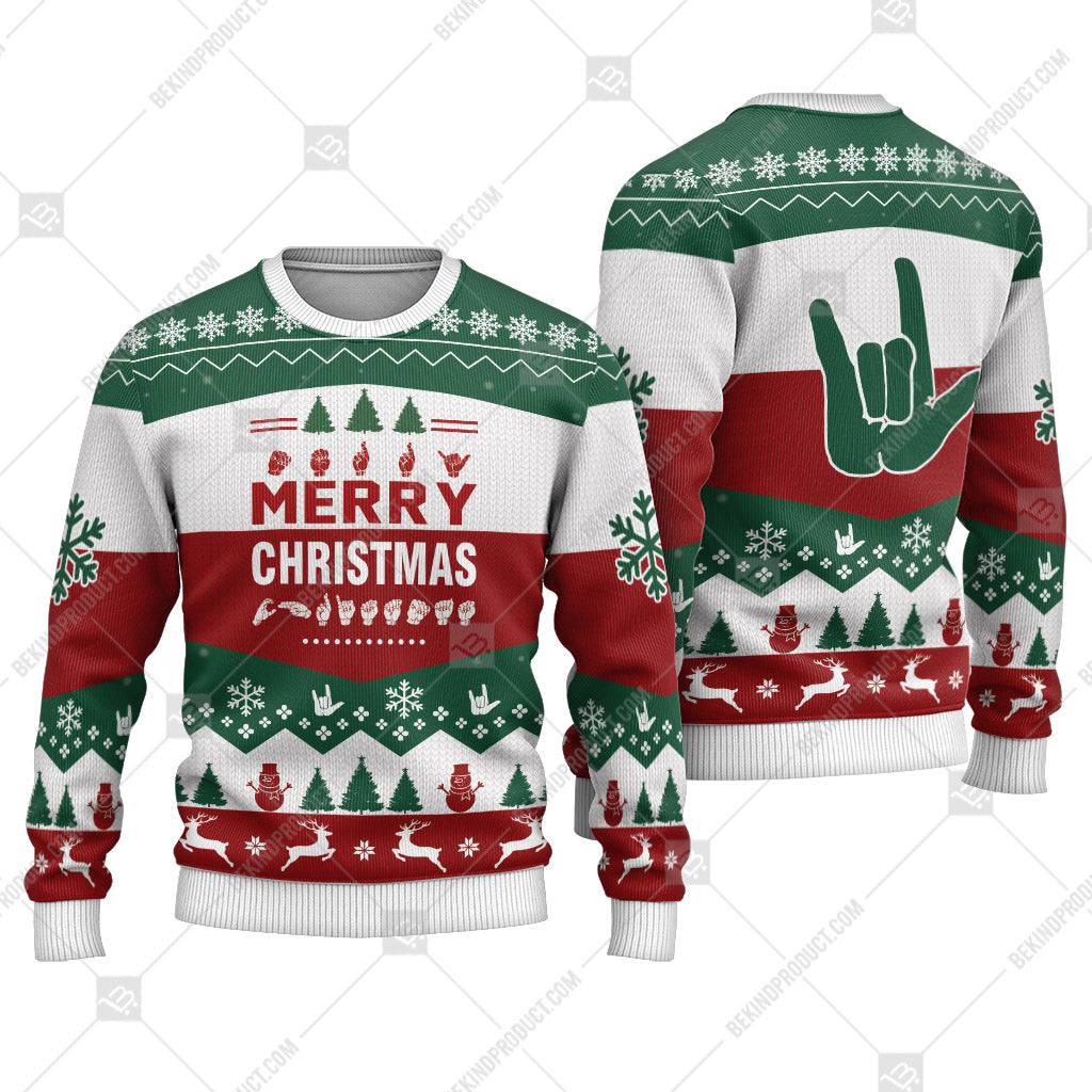 Sign Language All I Want For Christmas Is Ugly Christmas Sweater Print Sweatshirt - Best Gift For Noel - Christmas Signature - WeCustomit