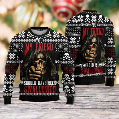 Skull My Friend Should Have Been Swallowed Ugly Christmas Sweater - WeCustomit