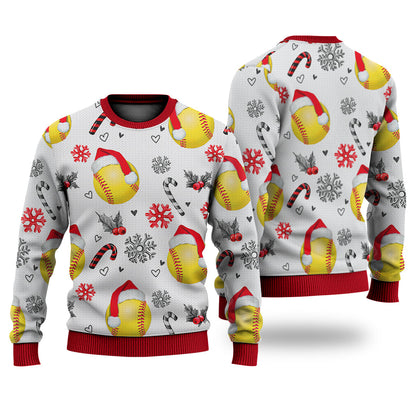 Softball Christmas Pattern Sweater Christmas Knitted Print Sweatshirt - Best Gift For Christmas, Noel - WeCustomit