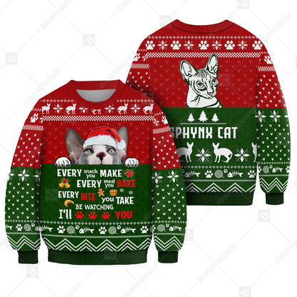 Sphynx Cat Sweater Christmas Every Snack Meal Bite You Make Sweater Christmas Knitted Print Sweatshirt - Best Gift For Christmas, Noel - WeCustomit