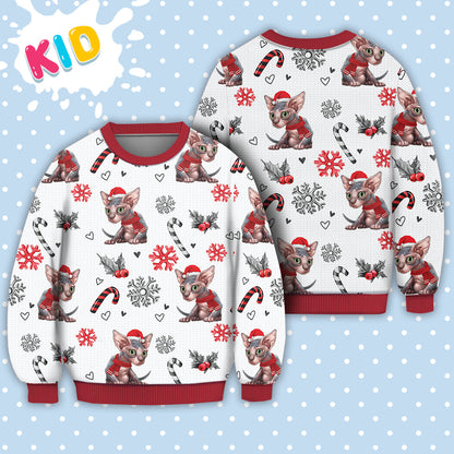Sphynx Cat Christmas Pattern Sweater Christmas Knitted Print Sweatshirt - Best Gift For Christmas, Noel - WeCustomit