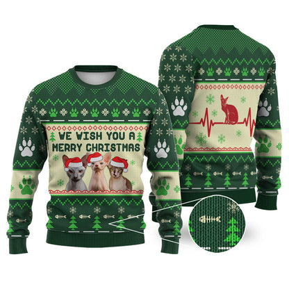 Sphynx Cat We Wish You A Merry Christmas Sweater Christmas Knitted Print Sweatshirt - Best Gift For Christmas, Noel - WeCustomit