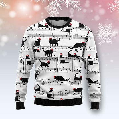 Black Cat Christmas Music Ugly Christmas Sweater For Men & Women Christmas Gift Sweater US1724 - WeCustomit