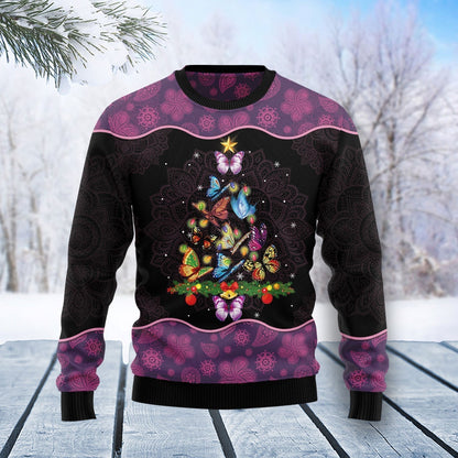 Butterfly Christmas Tree Ugly Sweater For Men & Women Christmas Gift Sweater US2879 - WeCustomit
