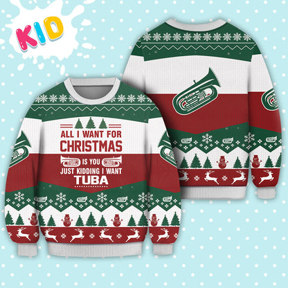 Tuba All I want for Christmas Sweater Christmas Knitted Print Sweatshirt - Best Gift For Christmas, Noel - Christmas Signature - WeCustomit