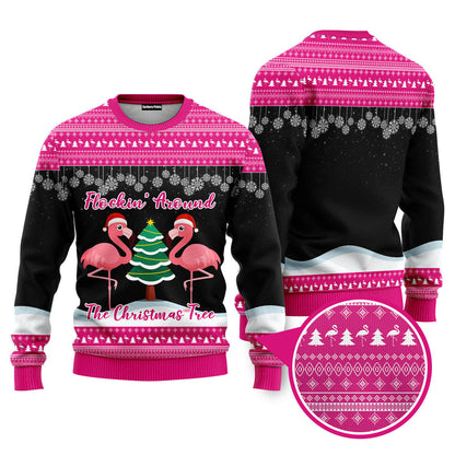 Flocking Around Flamingo Funny Ugly Christmas Sweater - WeCustomit