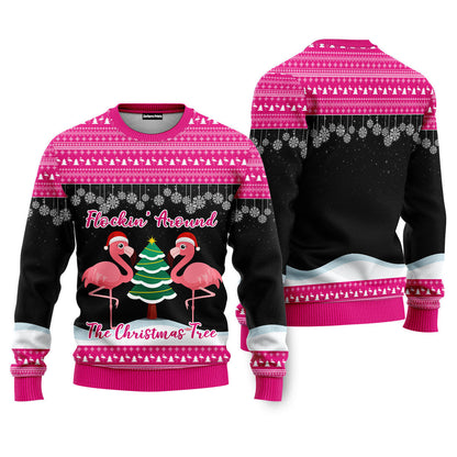 Flocking Around Flamingo Funny Ugly Christmas Sweater - WeCustomit