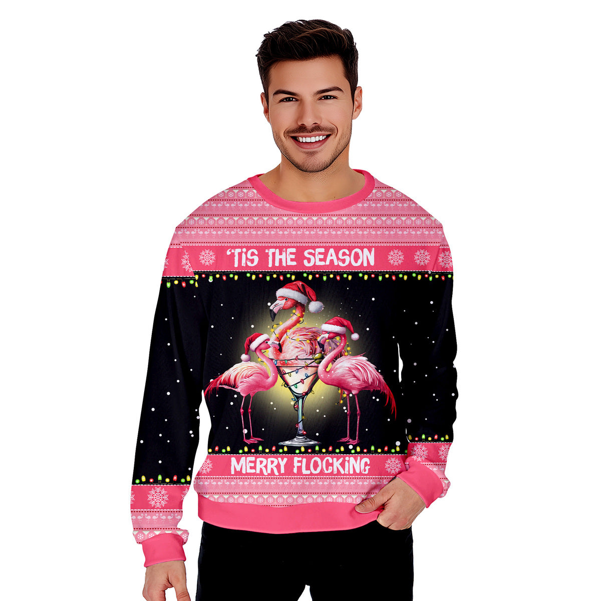 Flamingo Tis The Season Merry Flocking Funny Ugly Christmas Sweater - WeCustomit