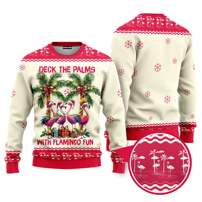 The Palms With Flamingo Funny Ugly Christmas Sweater - WeCustomit