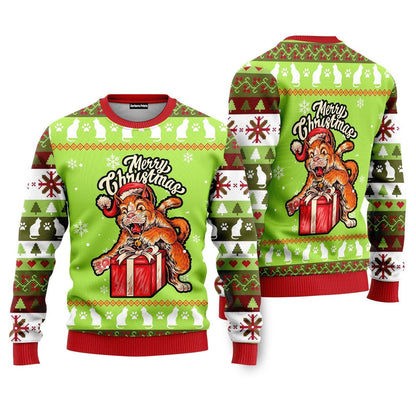 Cat Merry Funny Ugly Christmas Sweater - WeCustomit