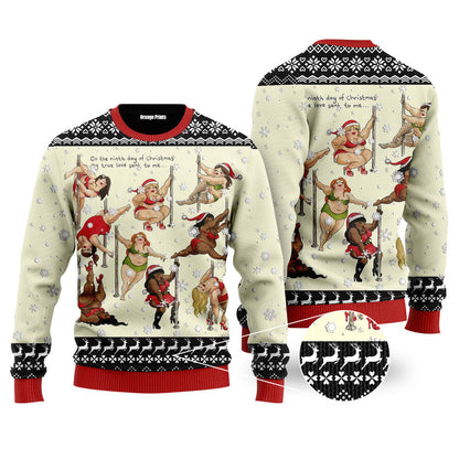 Nine Ladies Dancing Sexy Christmas Funny Ugly Christmas Sweater - WeCustomit