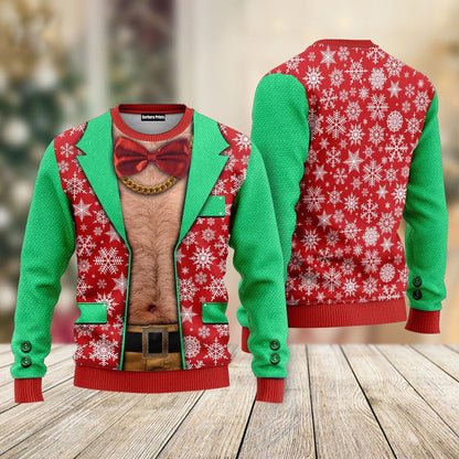 Faux Real Men's D Photo Realistic Funny Ugly Christmas Sweater - WeCustomit