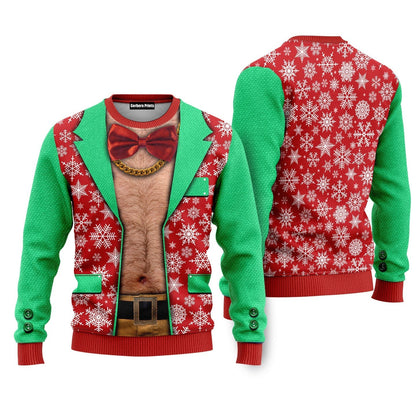 Faux Real Men's D Photo Realistic Funny Ugly Christmas Sweater - WeCustomit