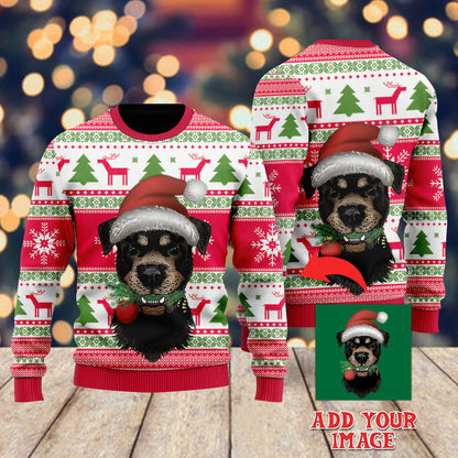 Custom Photo Of Dog On Vintage Xmas Custom Christmas Sweater - WeCustomit