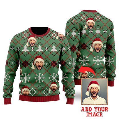 Custom Funny Face In Christmas Green Custom Christmas Sweater - WeCustomit
