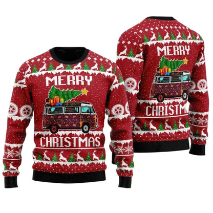 Hippie Car Merry Christmas Ugly Christmas Sweater For Men & Women Christmas Gift Sweater US2697 - WeCustomit