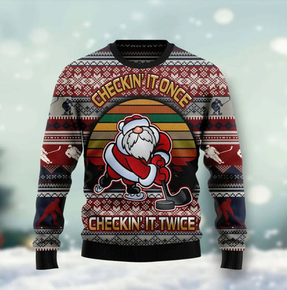 Hockey Checking It Once Checking It Twice Ugly Christmas Sweater For Men & Women Christmas Gift Sweater US2698 - WeCustomit