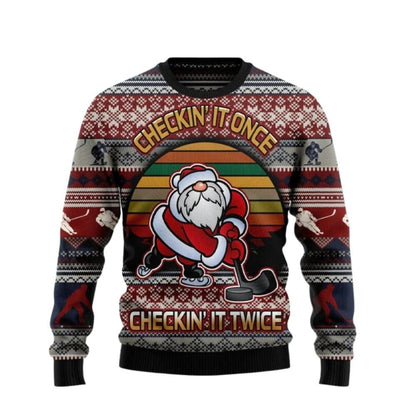 Hockey Checking It Once Checking It Twice Ugly Christmas Sweater For Men & Women Christmas Gift Sweater US2698 - WeCustomit