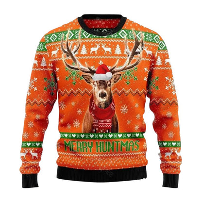 Reindeer Merry Huntmas Ugly Christmas Sweater For Men & Women Christmas Gift Sweater US3045 - WeCustomit