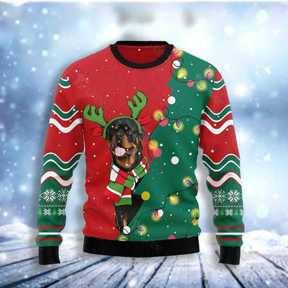 Rottweiler Christmas Tree Ugly Christmas Sweater For Men & Women Christmas Gift Sweater US3048 - WeCustomit