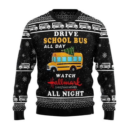 School Bus All Day Watch Ugly Christmas Sweater For Men & Women Christmas Gift Sweater US3079 - WeCustomit