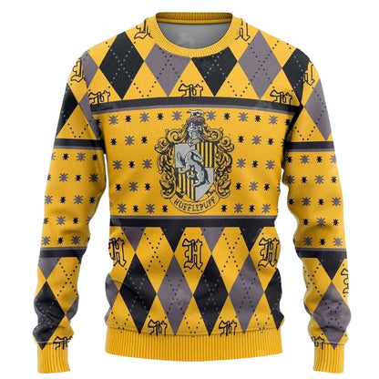 Hufflepuff Crest Yellow Ugly Christmas Sweater For Me & Women Christmas Gift Thanksgiving Sweater US3083 - WeCustomit