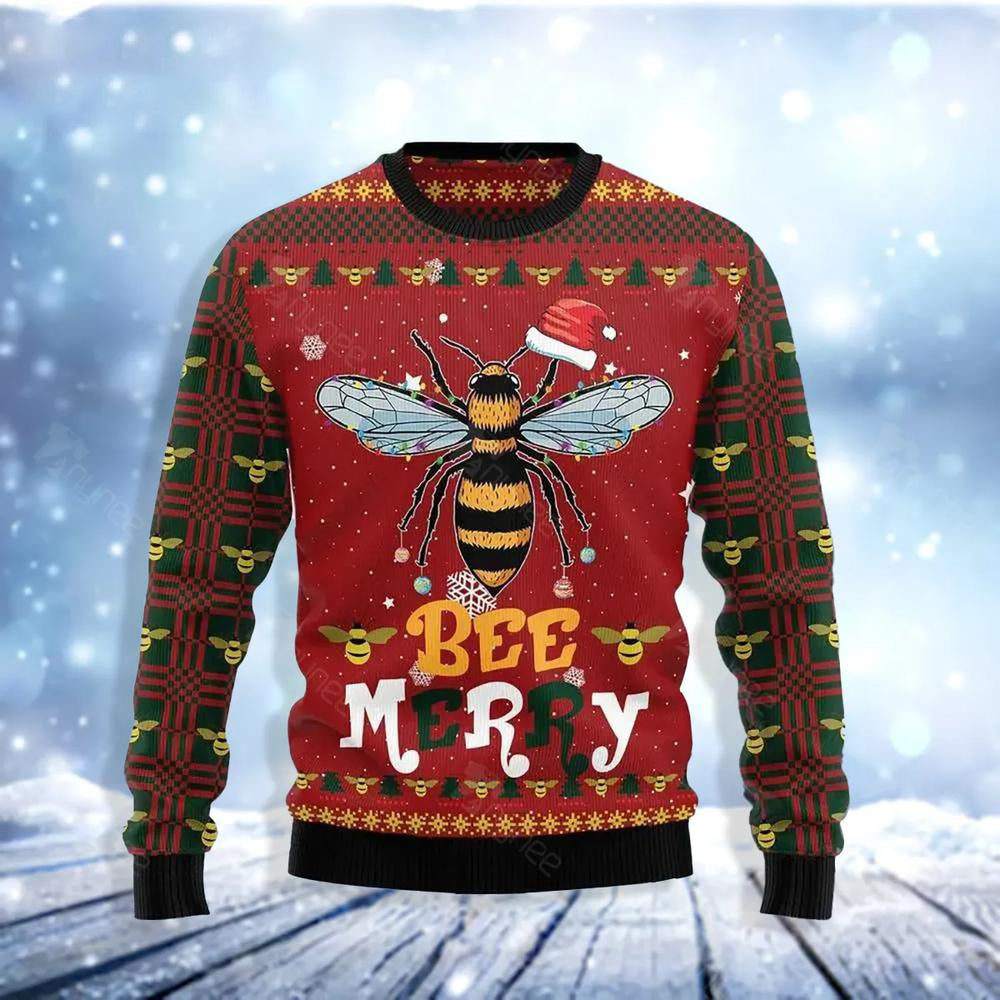 Bee Hat Merry Christmas Ugly Christmas Sweater For Men & Women Christmas Gift Sweater US3465 - WeCustomit