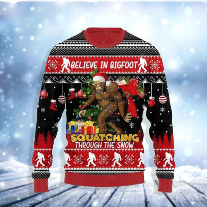 Believe In Bigfoot Ugly Christmas Sweater For Men & Women Christmas Gift Sweater US3478 - WeCustomit