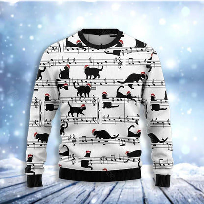 Black Cat Christmas Music Ugly Christmas Sweater For Men & Women Christmas Gift Sweater US3493 - WeCustomit