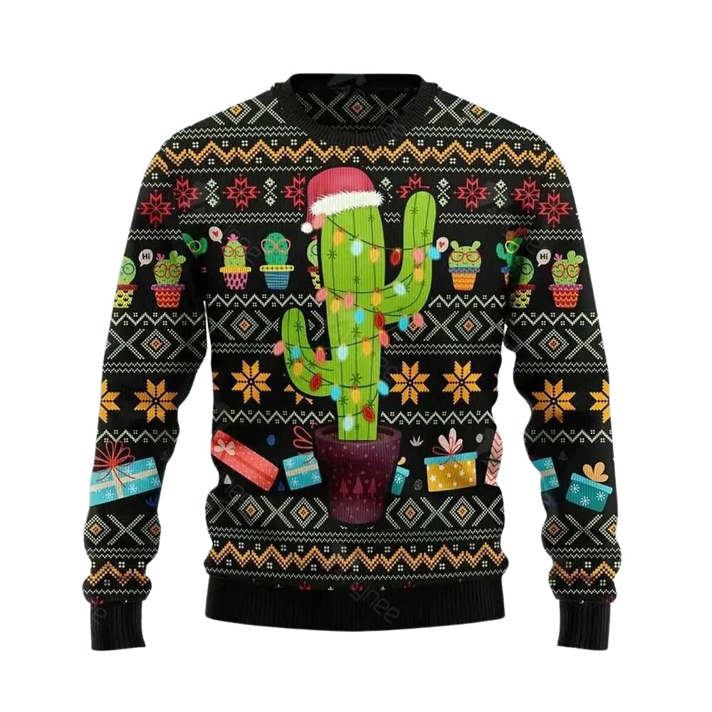 Cactus Wearing Santa Claus Hat Ugly Christmas Sweater For Men & Women Christmas Gift Sweater US3657 - WeCustomit